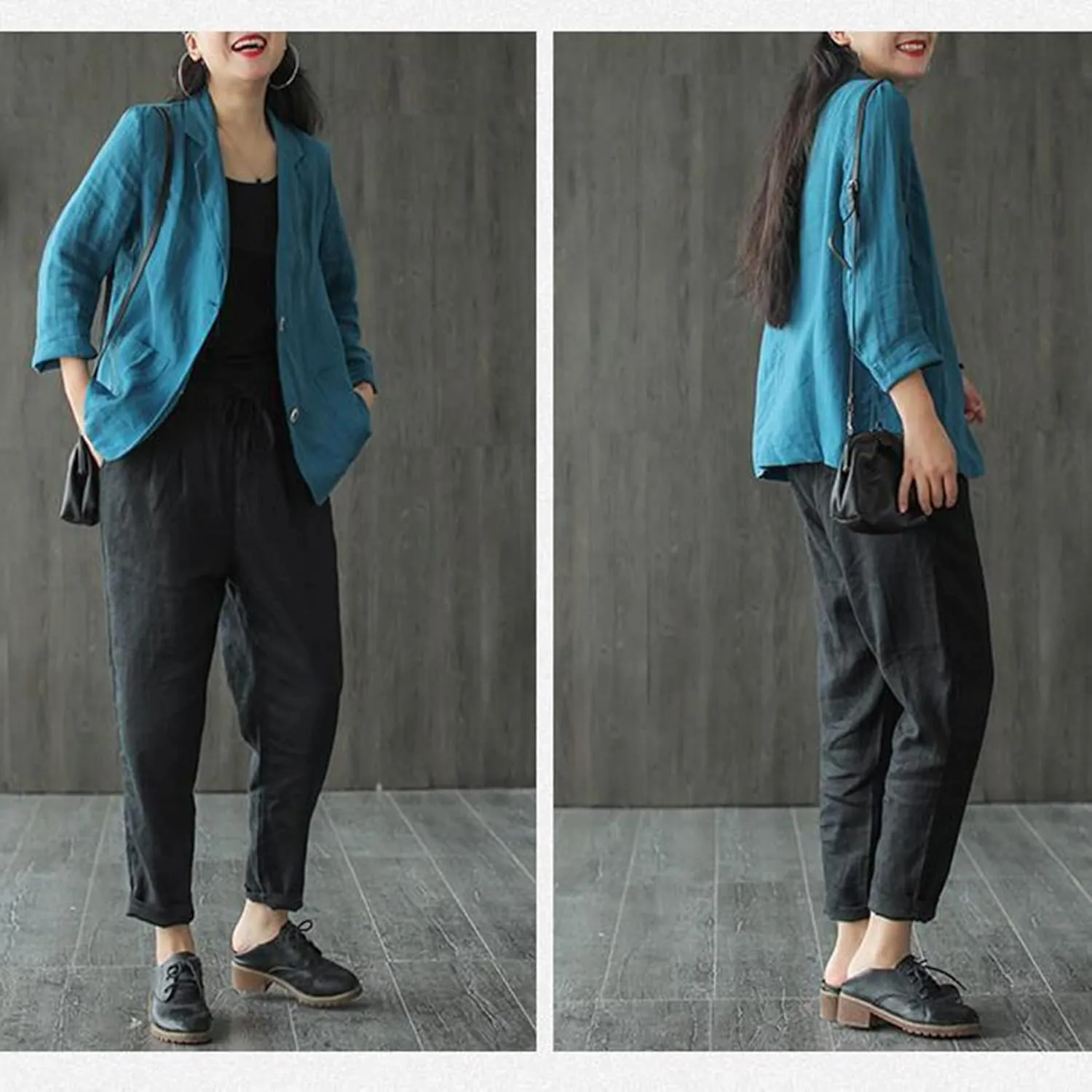 PEHMEA Women's Linen Blazer Jackets 2 Button Thin Leisure Suit Coat Office Work Linen Jacket Suit
