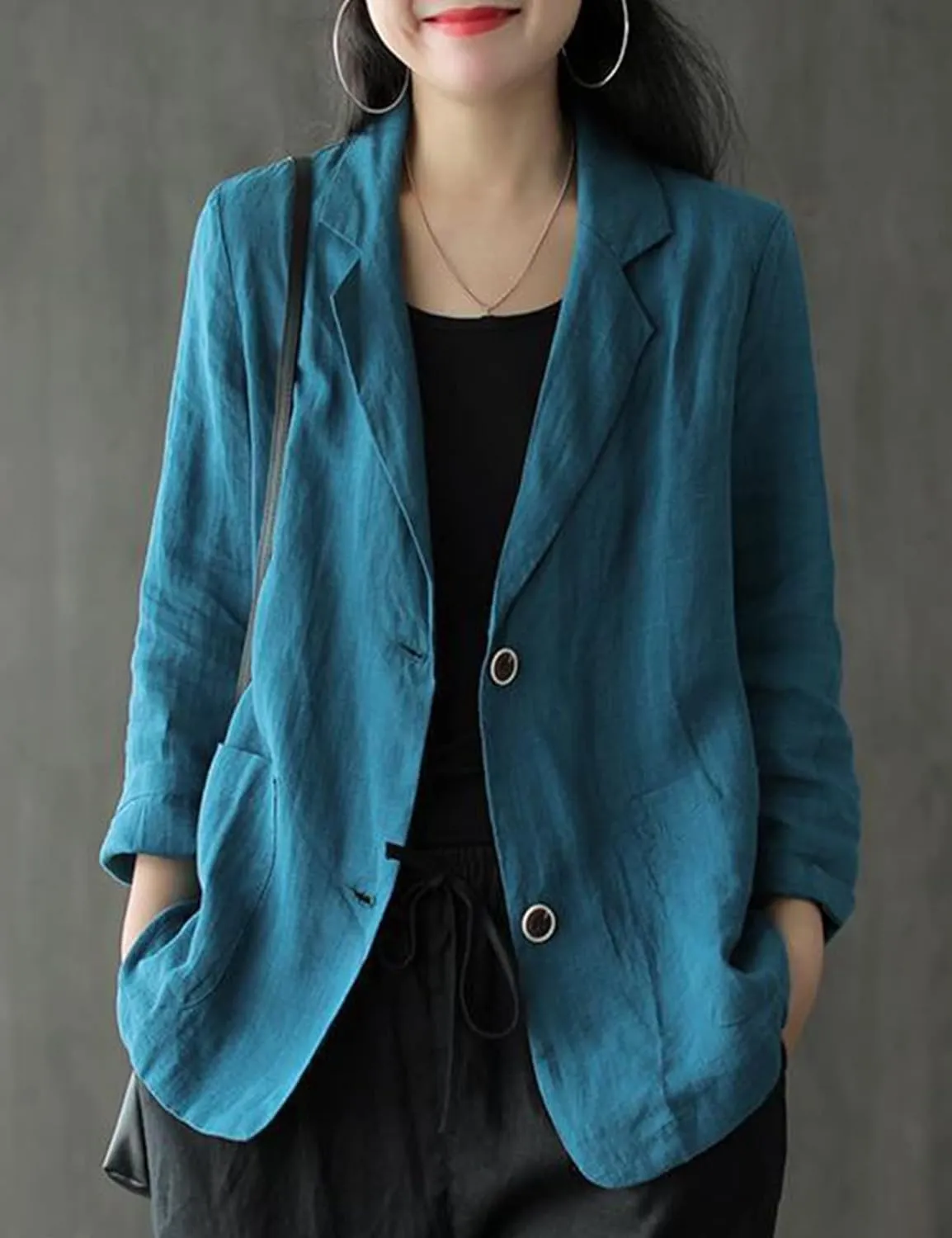 PEHMEA Women's Linen Blazer Jackets 2 Button Thin Leisure Suit Coat Office Work Linen Jacket Suit