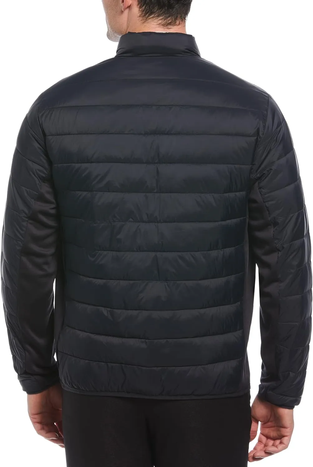 Perry Ellis Men's Long Sleeve Full-Zip Golf Faux Down Jacket, Sun Protection, Mock Collar, Front Pockets, Warming & Flexible