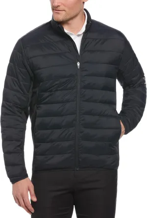 Perry Ellis Men's Long Sleeve Full-Zip Golf Faux Down Jacket, Sun Protection, Mock Collar, Front Pockets, Warming & Flexible