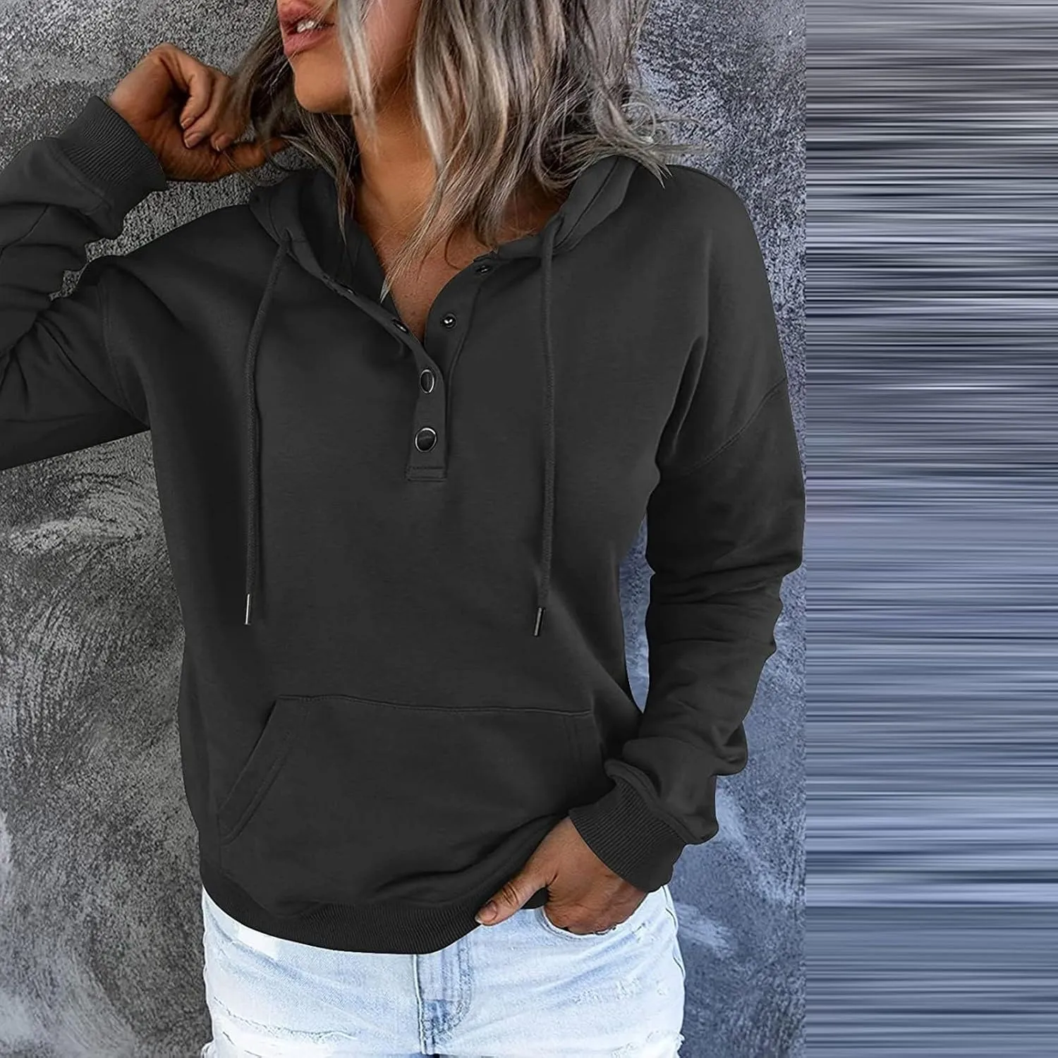 PETYCZEN Oversized Sweatshirts for Women 2023 Fall Clothes Casual Long Sleeve Button Down Y2K Hoodie Drawstring Pullover Tops