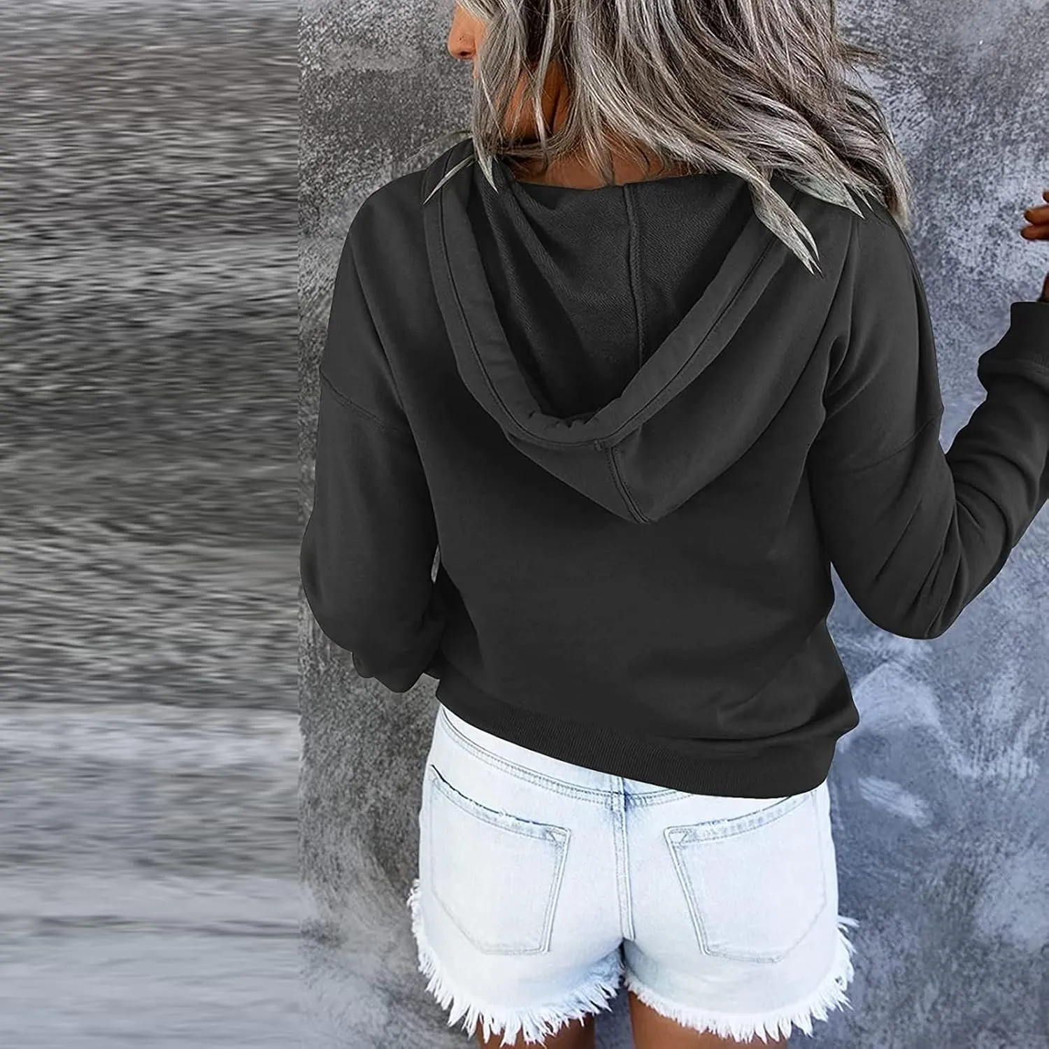 PETYCZEN Oversized Sweatshirts for Women 2023 Fall Clothes Casual Long Sleeve Button Down Y2K Hoodie Drawstring Pullover Tops
