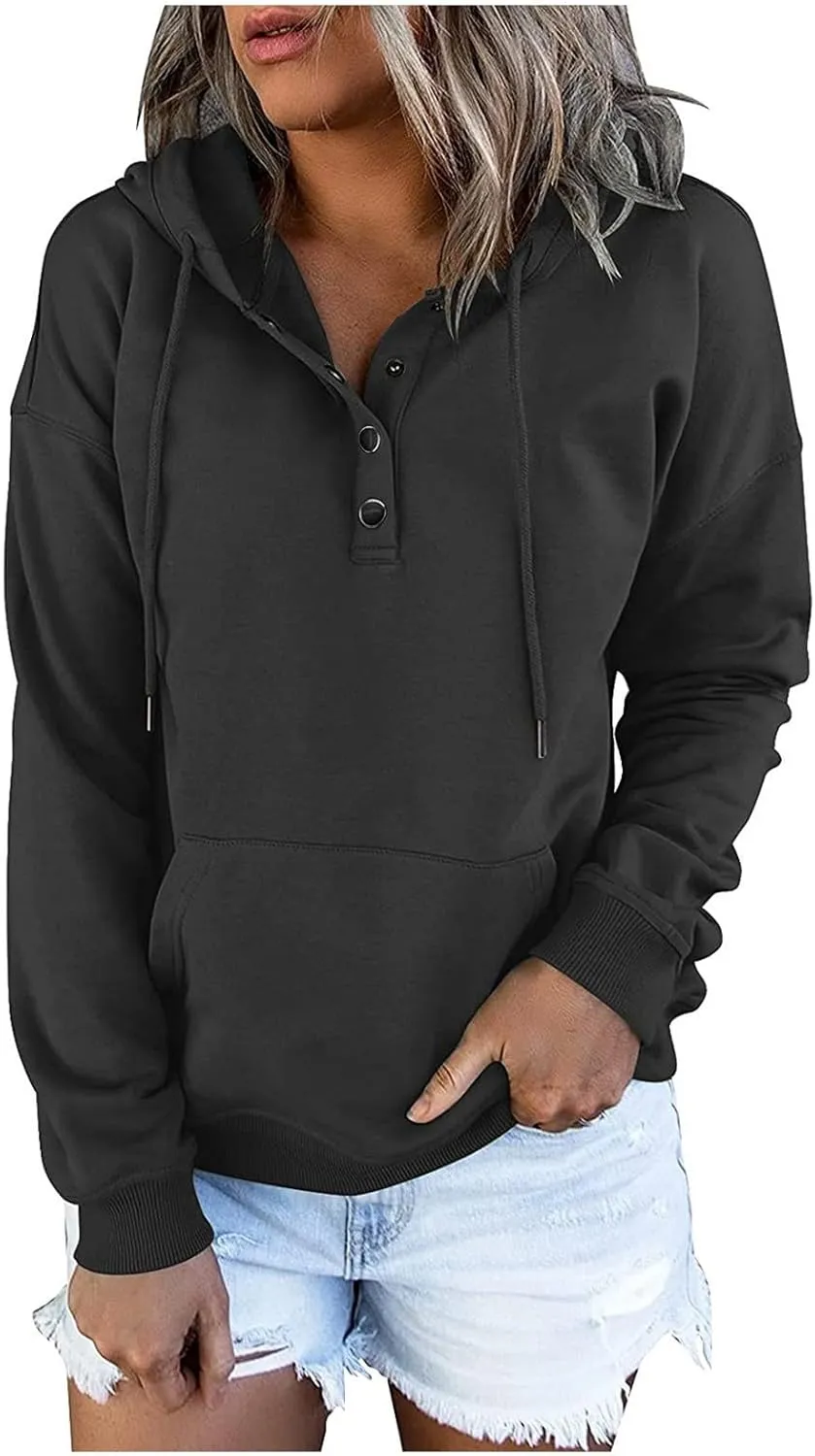 PETYCZEN Oversized Sweatshirts for Women 2023 Fall Clothes Casual Long Sleeve Button Down Y2K Hoodie Drawstring Pullover Tops