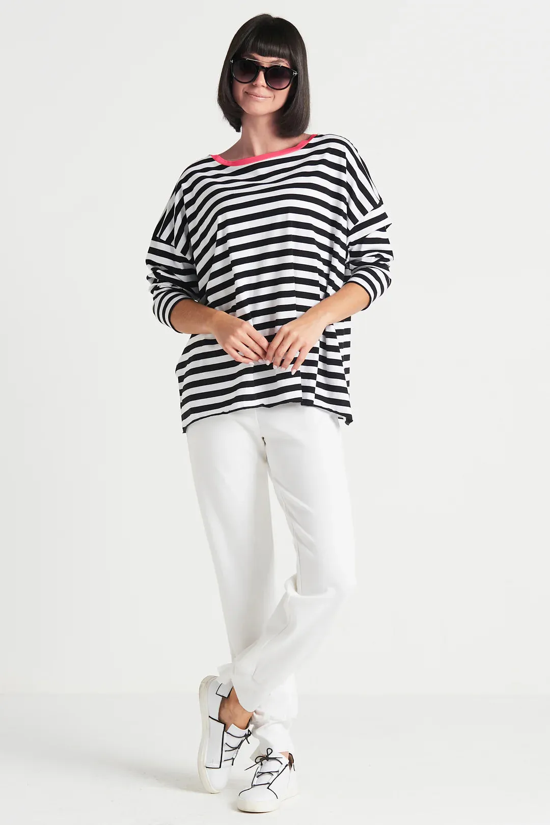 PIMA COTTON BORDER STRIPE LUXURY BOXY T - PLANET 9791JST
