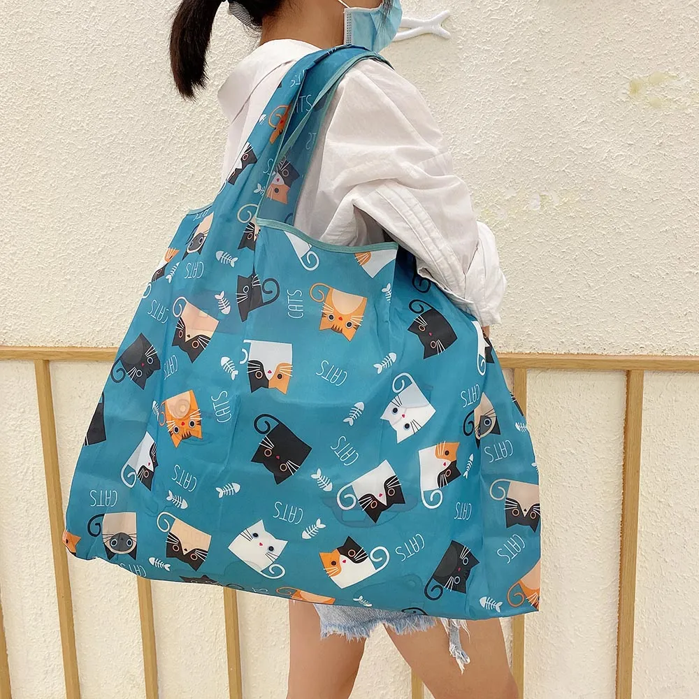Pink Cartoon Large Capacity Reusable Grocery  Shopping Bag Handbag Foldable Eco Women&#39;s  Washable Gift Bag