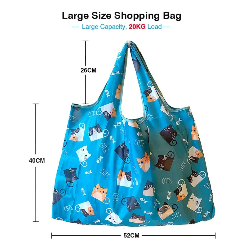 Pink Cartoon Large Capacity Reusable Grocery  Shopping Bag Handbag Foldable Eco Women&#39;s  Washable Gift Bag