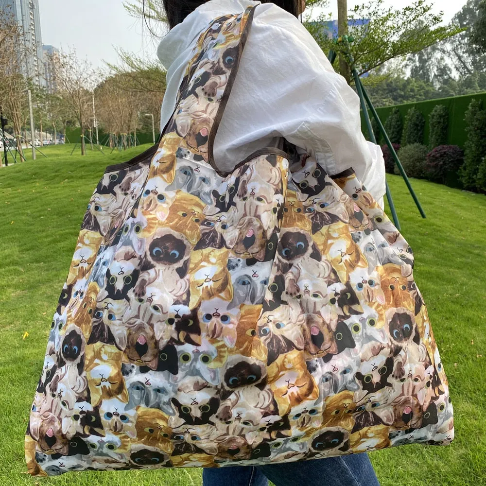Pink Cartoon Large Capacity Reusable Grocery  Shopping Bag Handbag Foldable Eco Women&#39;s  Washable Gift Bag
