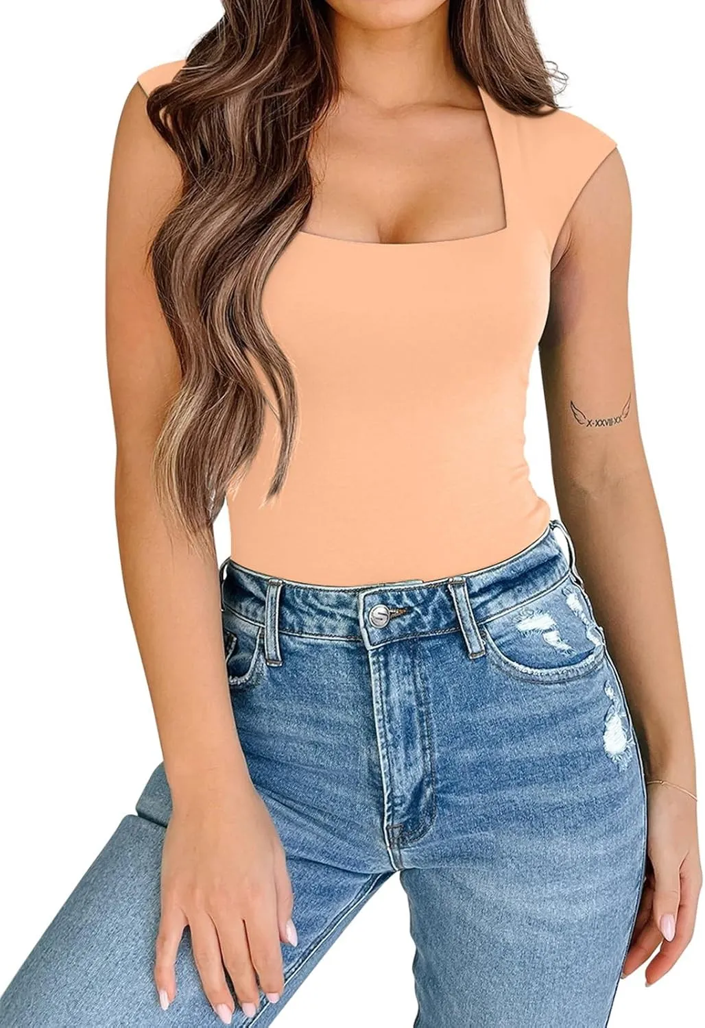 PINKMSTYLE Womens Basic Square Neck Tank Tops Double Lined Fitted Summer Tops Cute Sleeveless Shirts