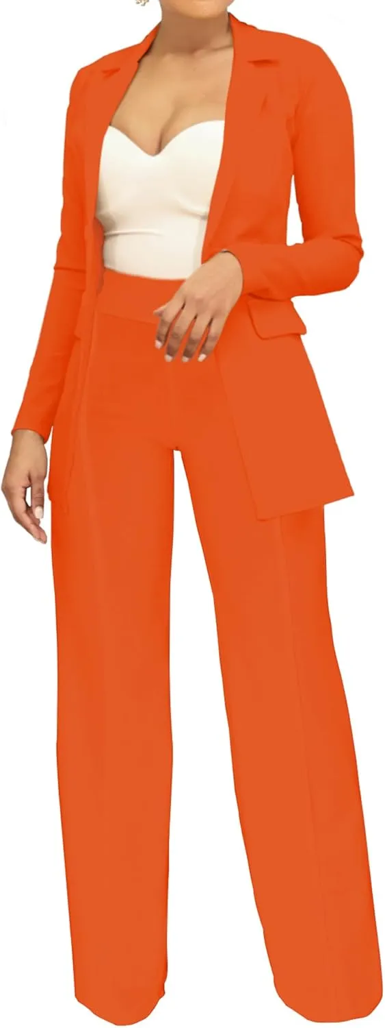 PINSV Women Casual Blazer Work Business Open Front Long Sleeve Suit Jacket