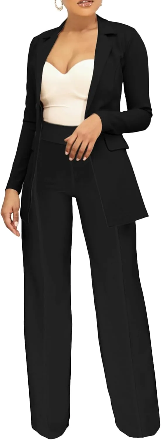 PINSV Women Casual Blazer Work Business Open Front Long Sleeve Suit Jacket