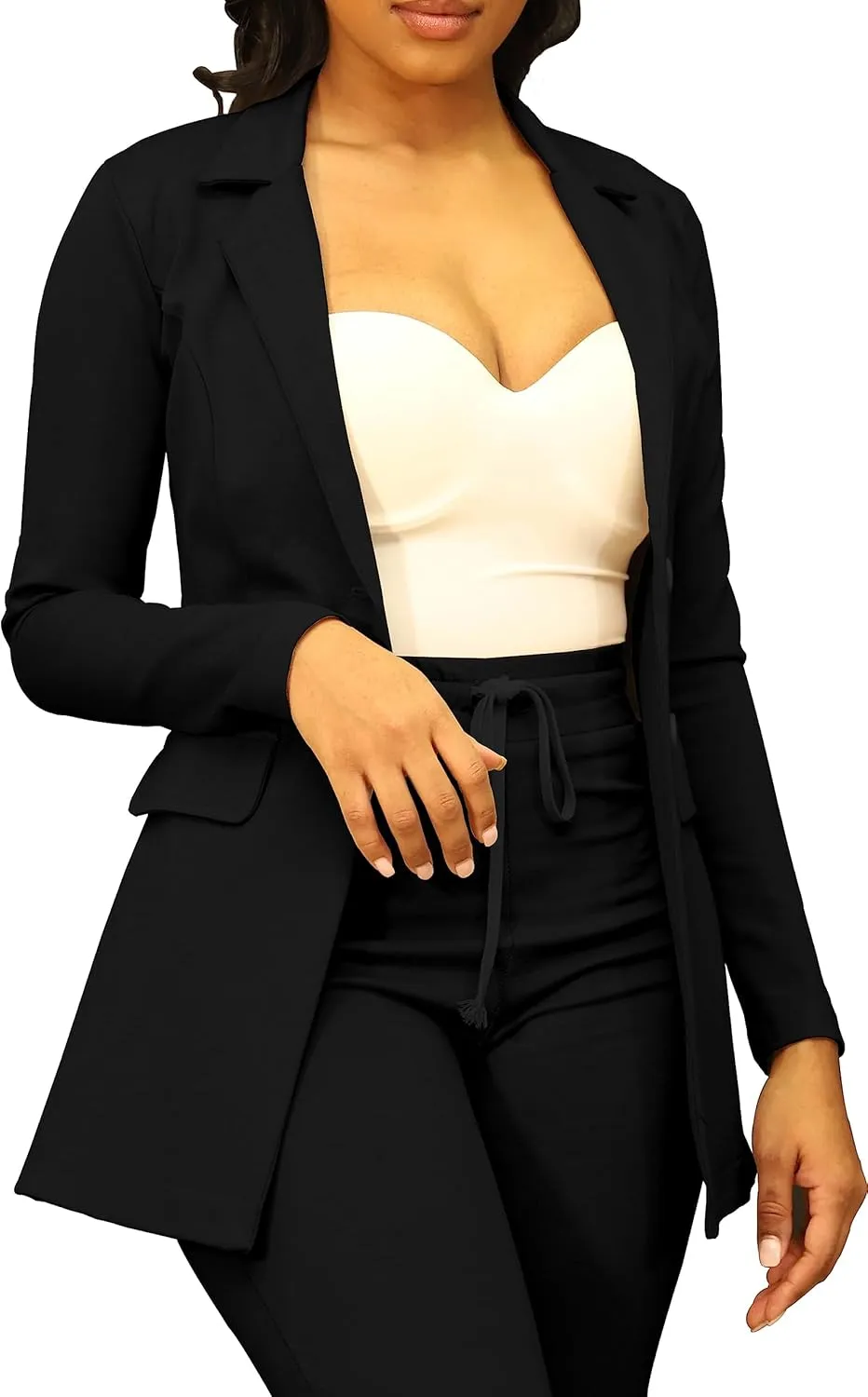 PINSV Women Casual Blazer Work Business Open Front Long Sleeve Suit Jacket