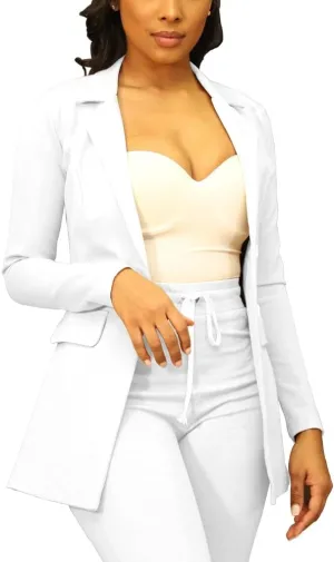 PINSV Women Casual Blazer Work Business Open Front Long Sleeve Suit Jacket
