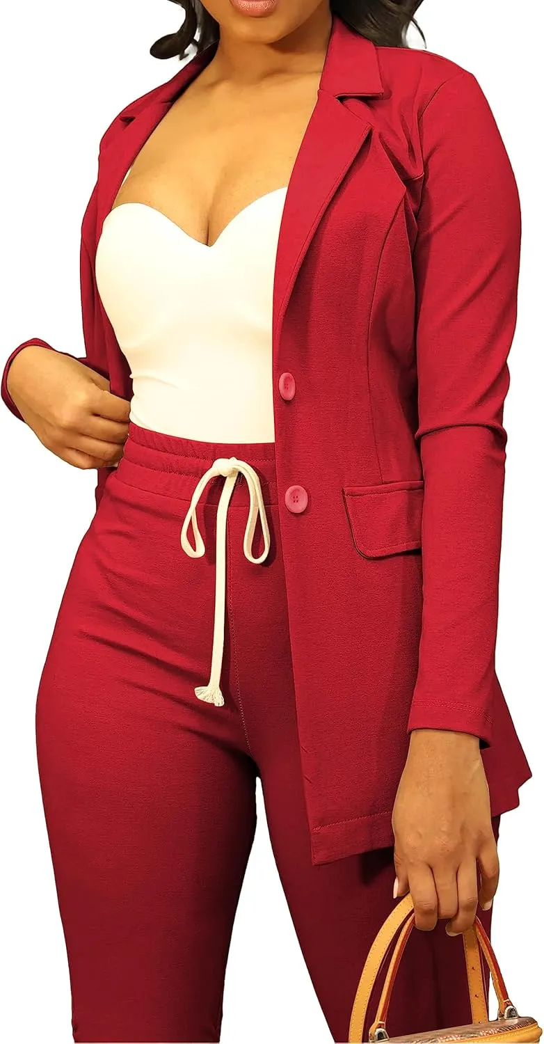 PINSV Women Casual Blazer Work Business Open Front Long Sleeve Suit Jacket
