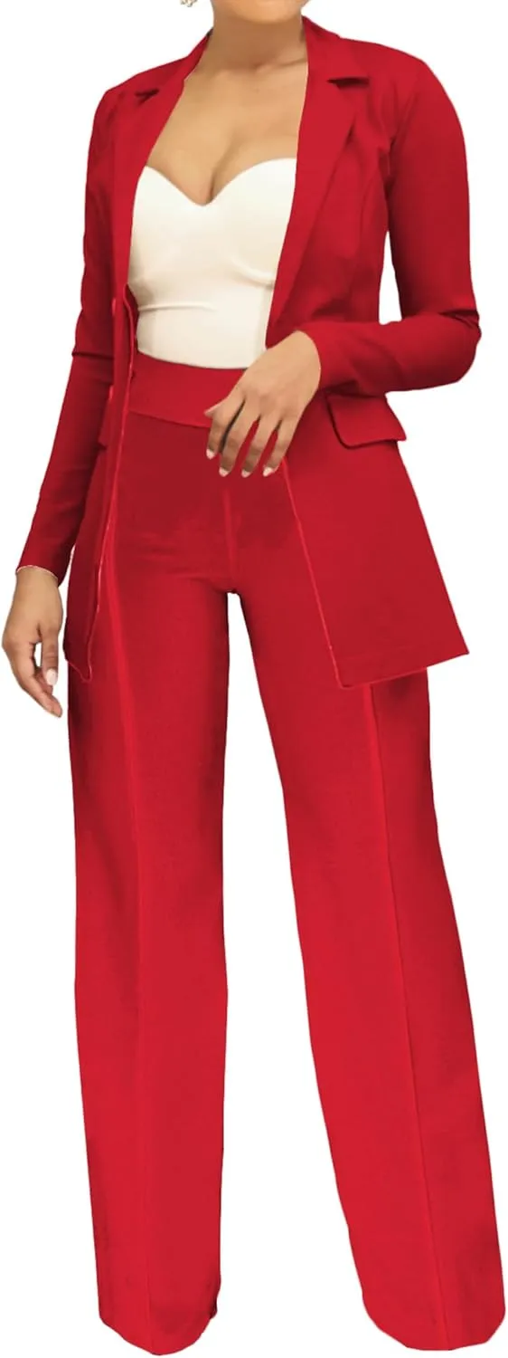 PINSV Women Casual Blazer Work Business Open Front Long Sleeve Suit Jacket