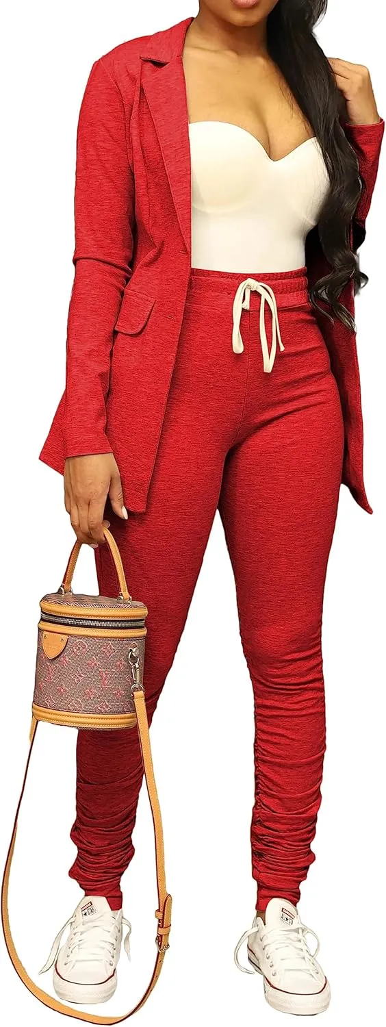 PINSV Women Casual Blazer Work Business Open Front Long Sleeve Suit Jacket