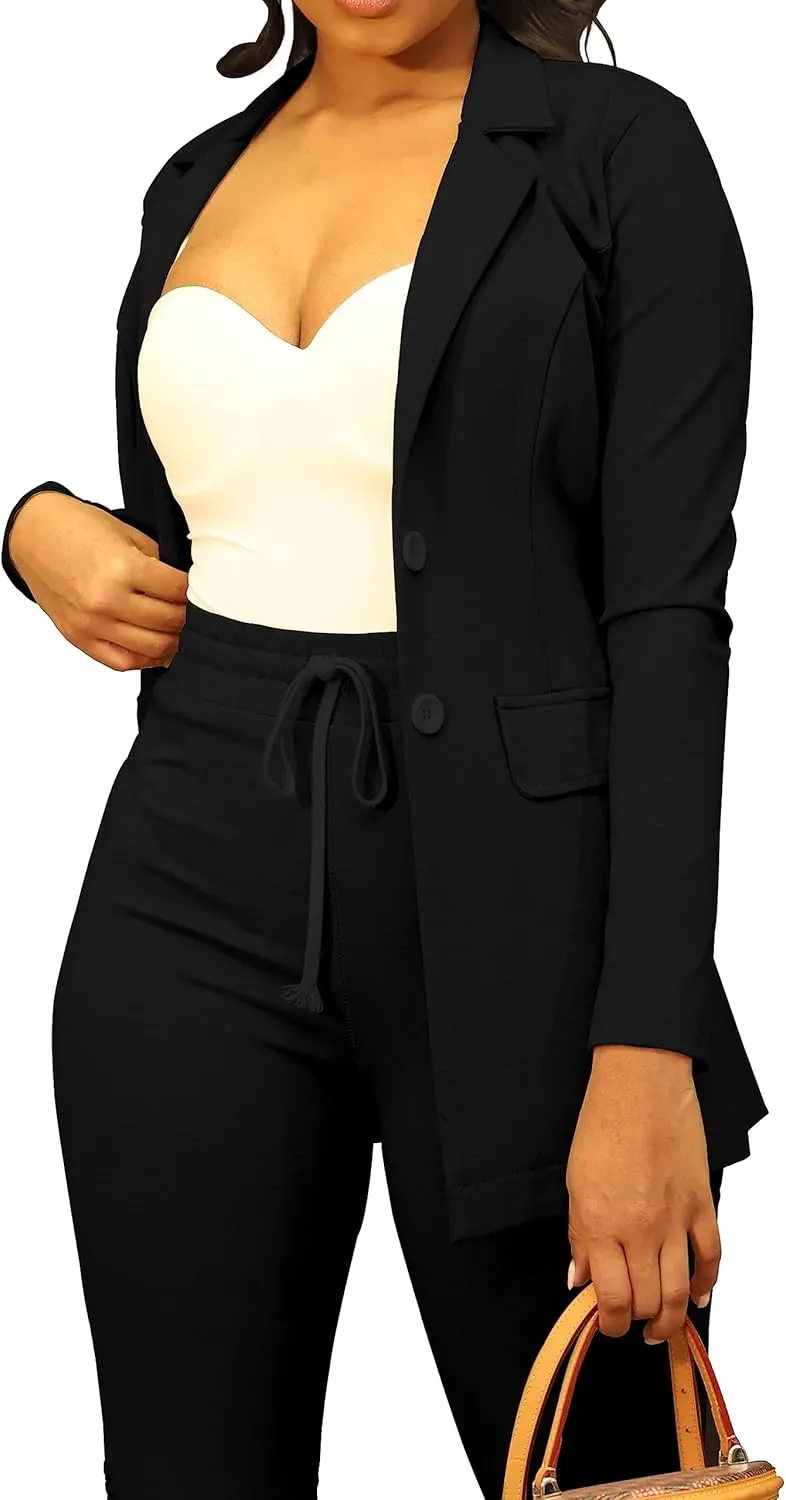 PINSV Women Casual Blazer Work Business Open Front Long Sleeve Suit Jacket