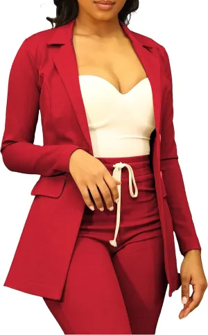 PINSV Women Casual Blazer Work Business Open Front Long Sleeve Suit Jacket