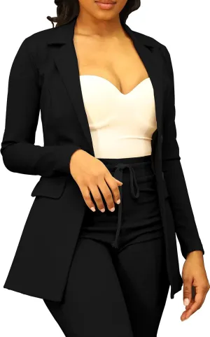 PINSV Women Casual Blazer Work Business Open Front Long Sleeve Suit Jacket