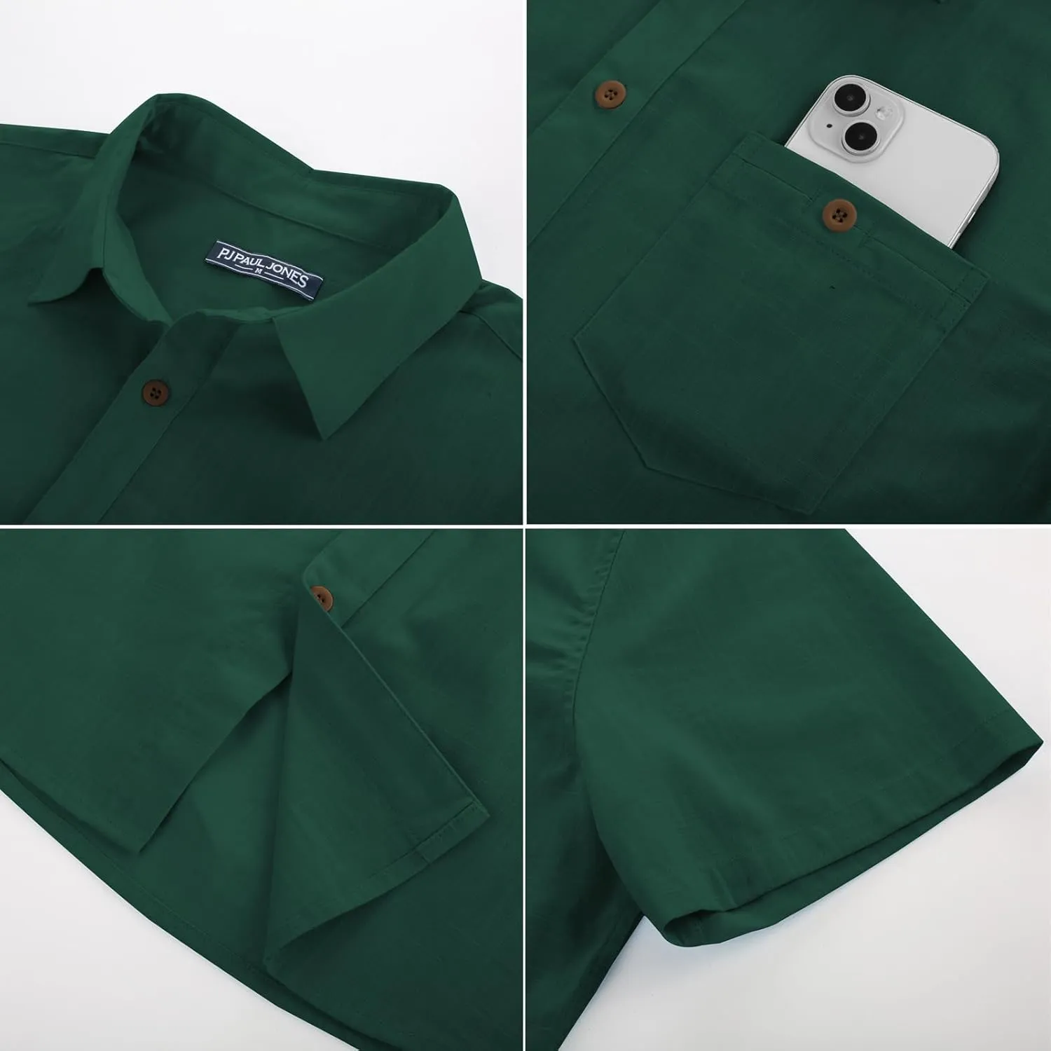 PJ PAUL JONES Mens Short Sleeve Button Down Shirts Summer Beach Shirts Untuckit Cotton Shirt with Pocket
