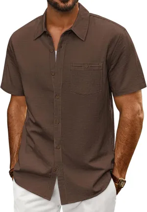 PJ PAUL JONES Mens Short Sleeve Button Down Shirts Summer Beach Shirts Untuckit Cotton Shirt with Pocket