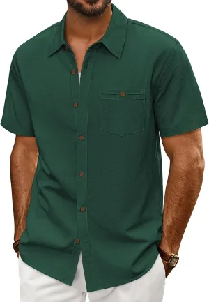 PJ PAUL JONES Mens Short Sleeve Button Down Shirts Summer Beach Shirts Untuckit Cotton Shirt with Pocket
