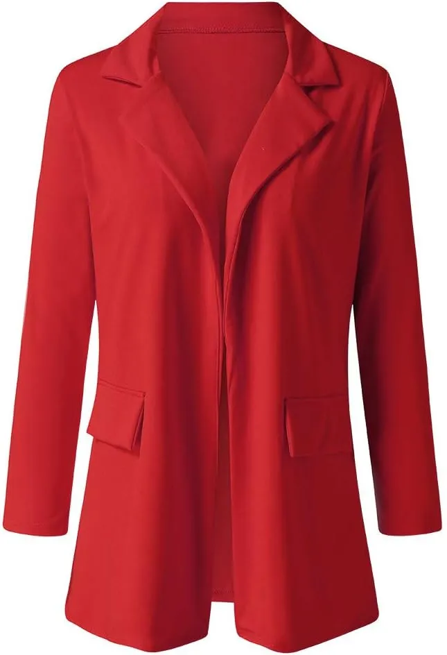Plus Size Blazers Long Open Front Work Office Stretchy Suit Jackets Cardigans Coats