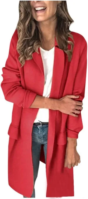 Plus Size Blazers Long Open Front Work Office Stretchy Suit Jackets Cardigans Coats