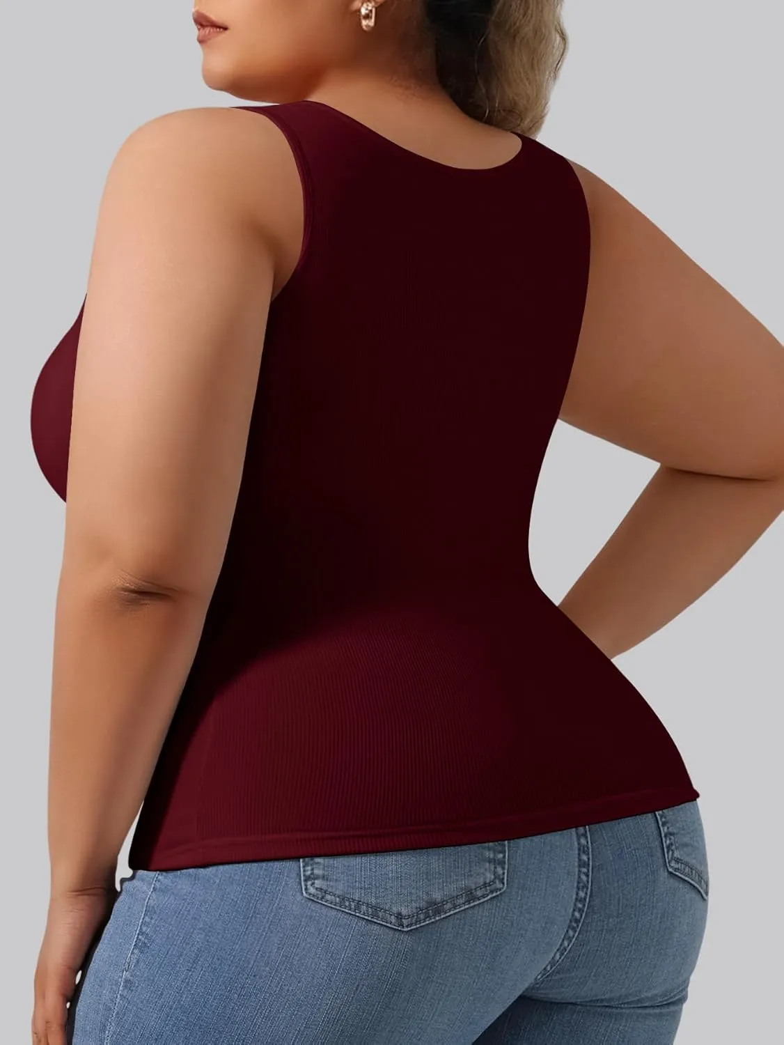 Plus Size Simple Shapewear Top-Sculpting, Tummy Control Vest with Built-in Bra for Fall & Winter-Comfortable Tank Tops