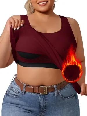 Plus Size Simple Shapewear Top-Sculpting, Tummy Control Vest with Built-in Bra for Fall & Winter-Comfortable Tank Tops