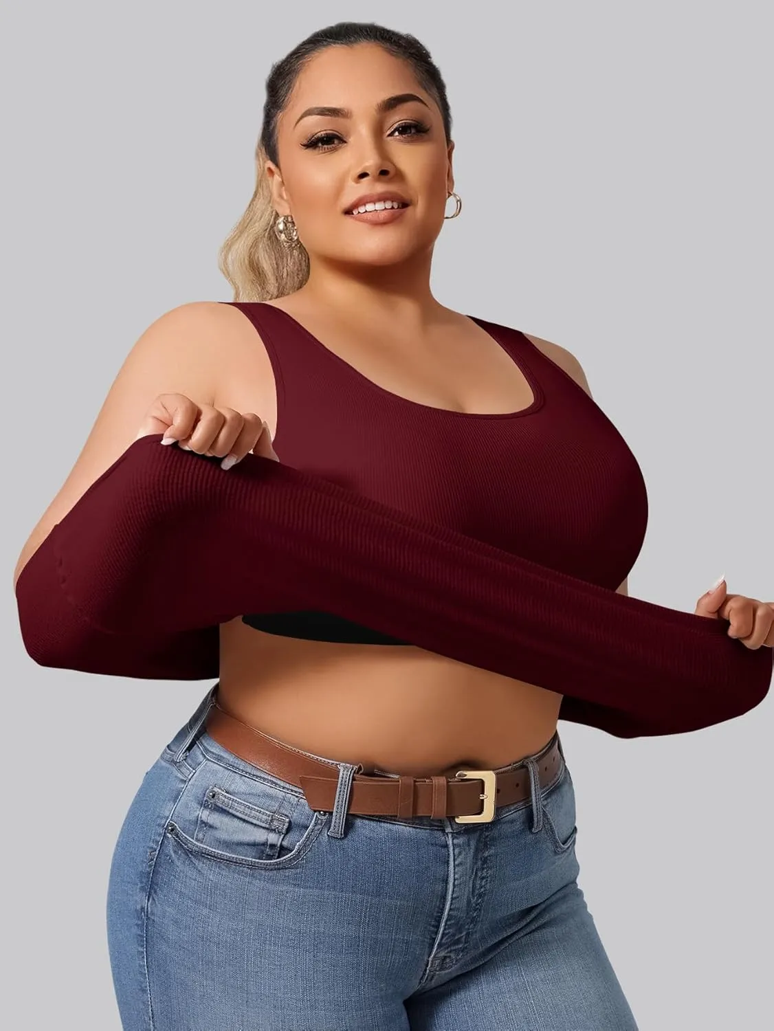 Plus Size Simple Shapewear Top-Sculpting, Tummy Control Vest with Built-in Bra for Fall & Winter-Comfortable Tank Tops