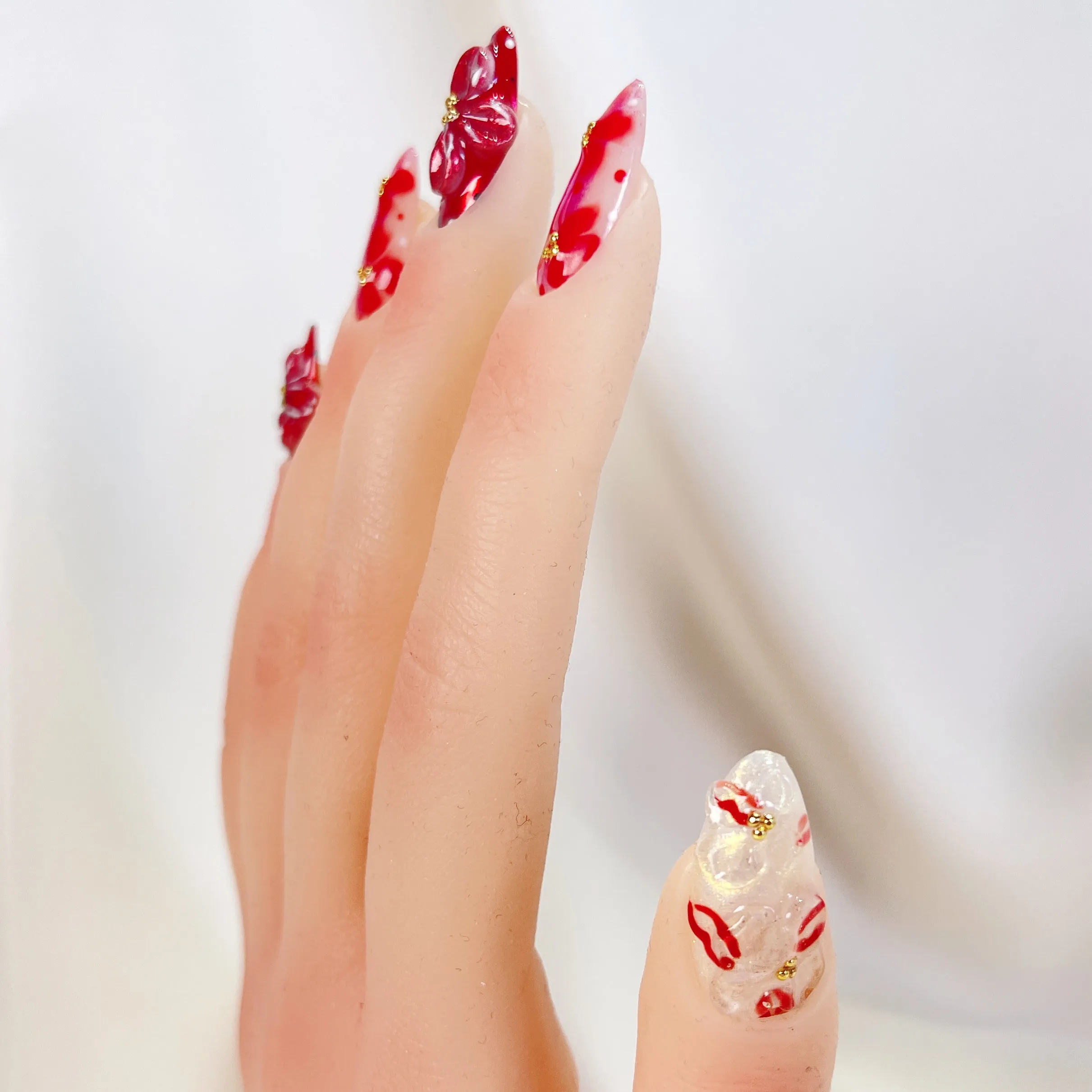 PO078 3D flower fall holiday almond press on nails