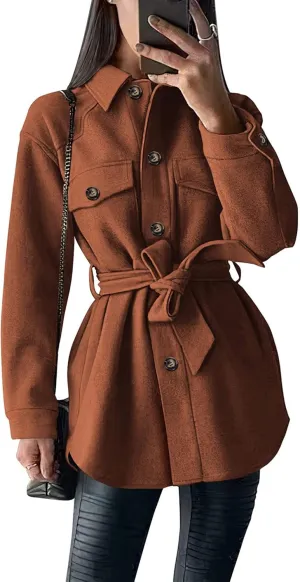 PRETTYGARDEN Women's Fall Fashion Winter Trench Coats Lapel Button Down Peacoat Belted Outerwear Casual Jackets