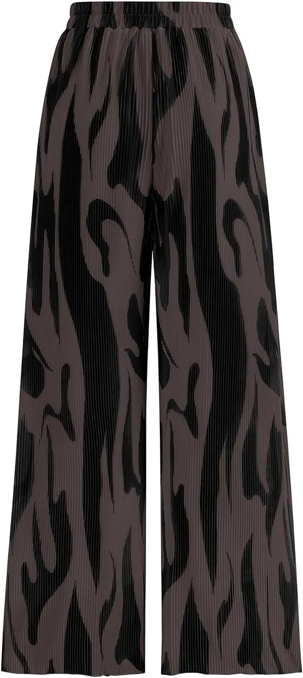PRETTYGARDEN Womens Pants Dressy Casual Wide Leg Graphic Print Lounge Pants Women Comfy High Waist Pleated Palazzo Pants