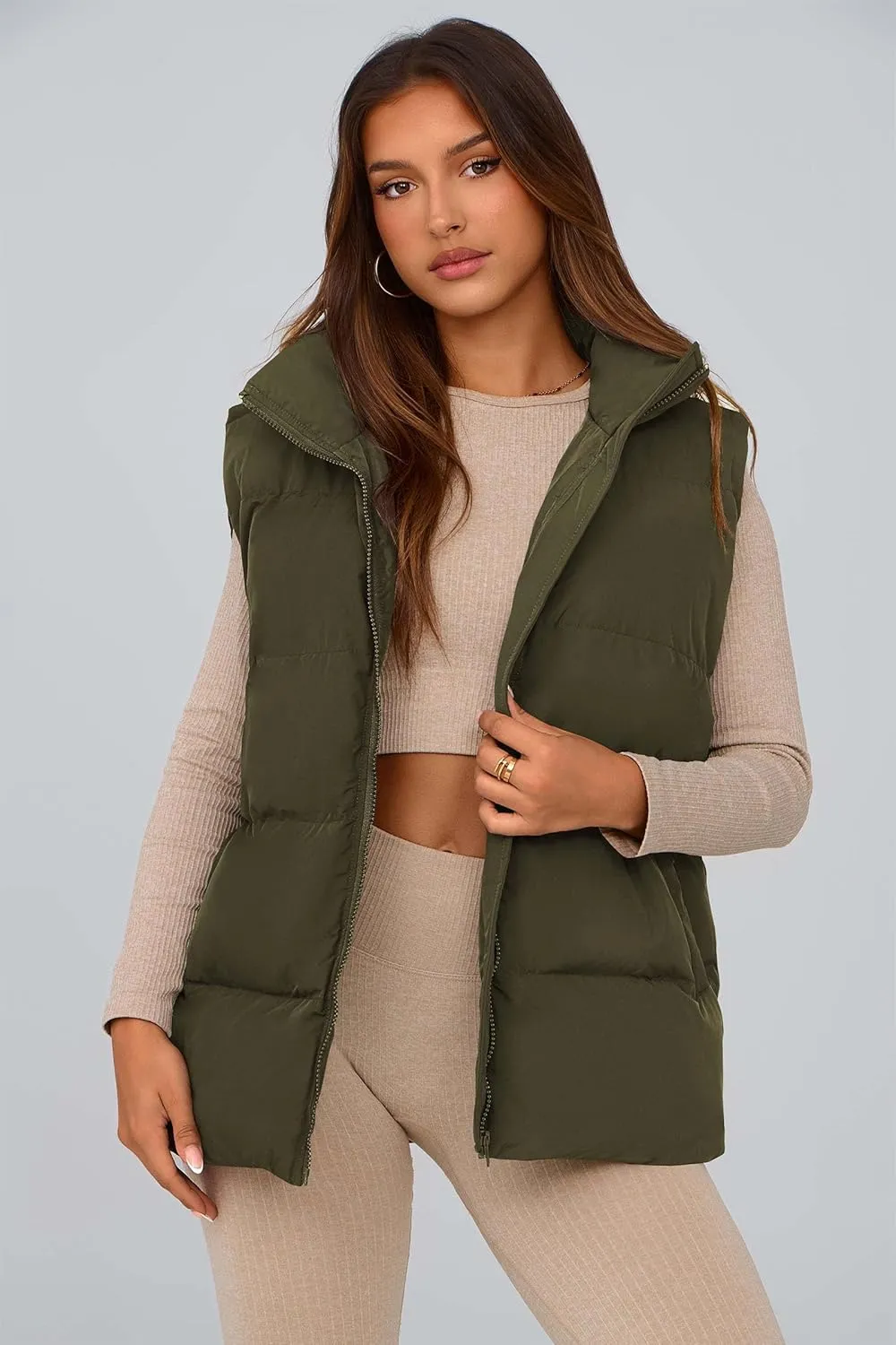 PRETTYGARDEN Women's Puffer Jacket Vests Casual Sleeveless Stand Collar Zip Up Coats Warm Winter Outerwear