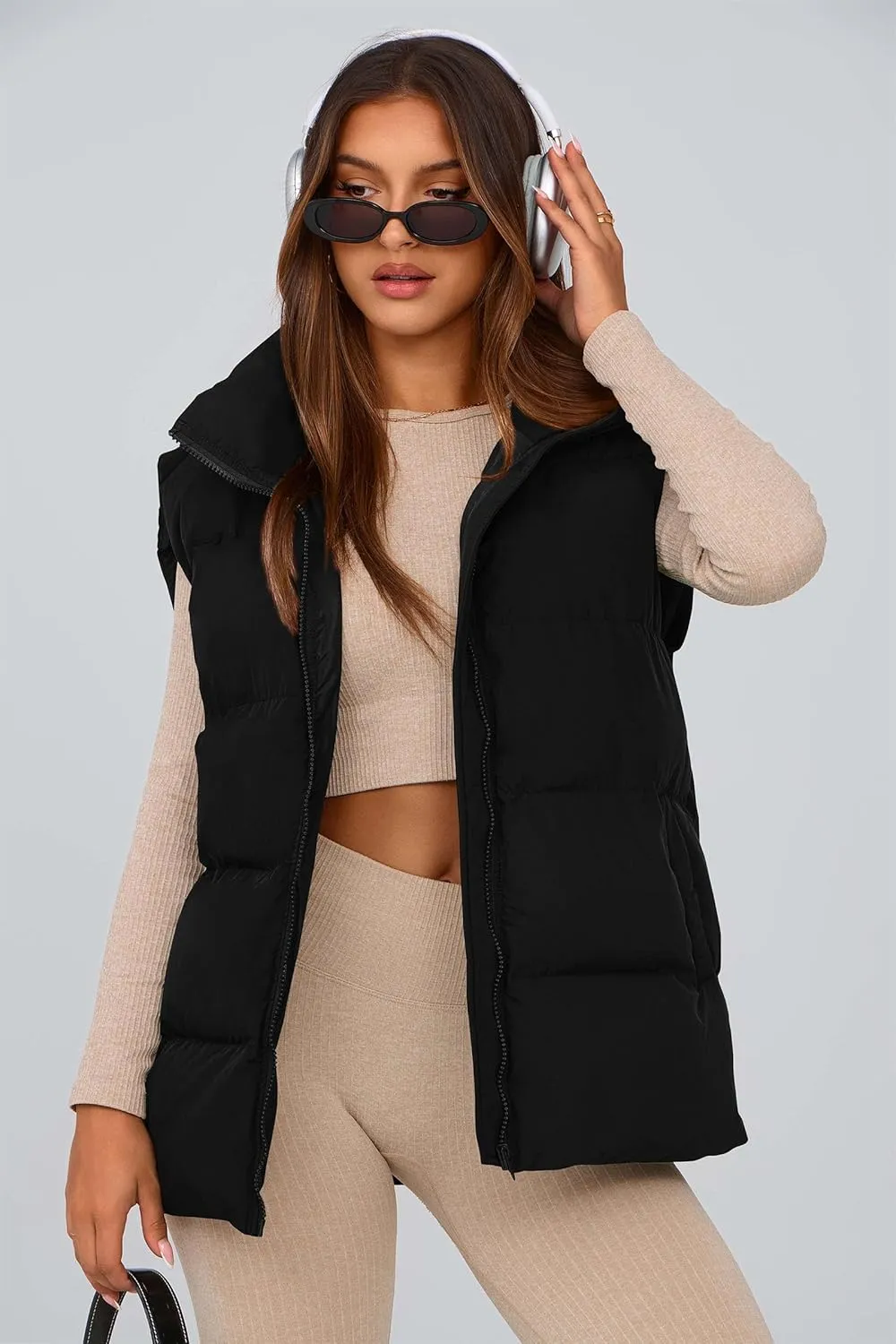PRETTYGARDEN Women's Puffer Jacket Vests Casual Sleeveless Stand Collar Zip Up Coats Warm Winter Outerwear