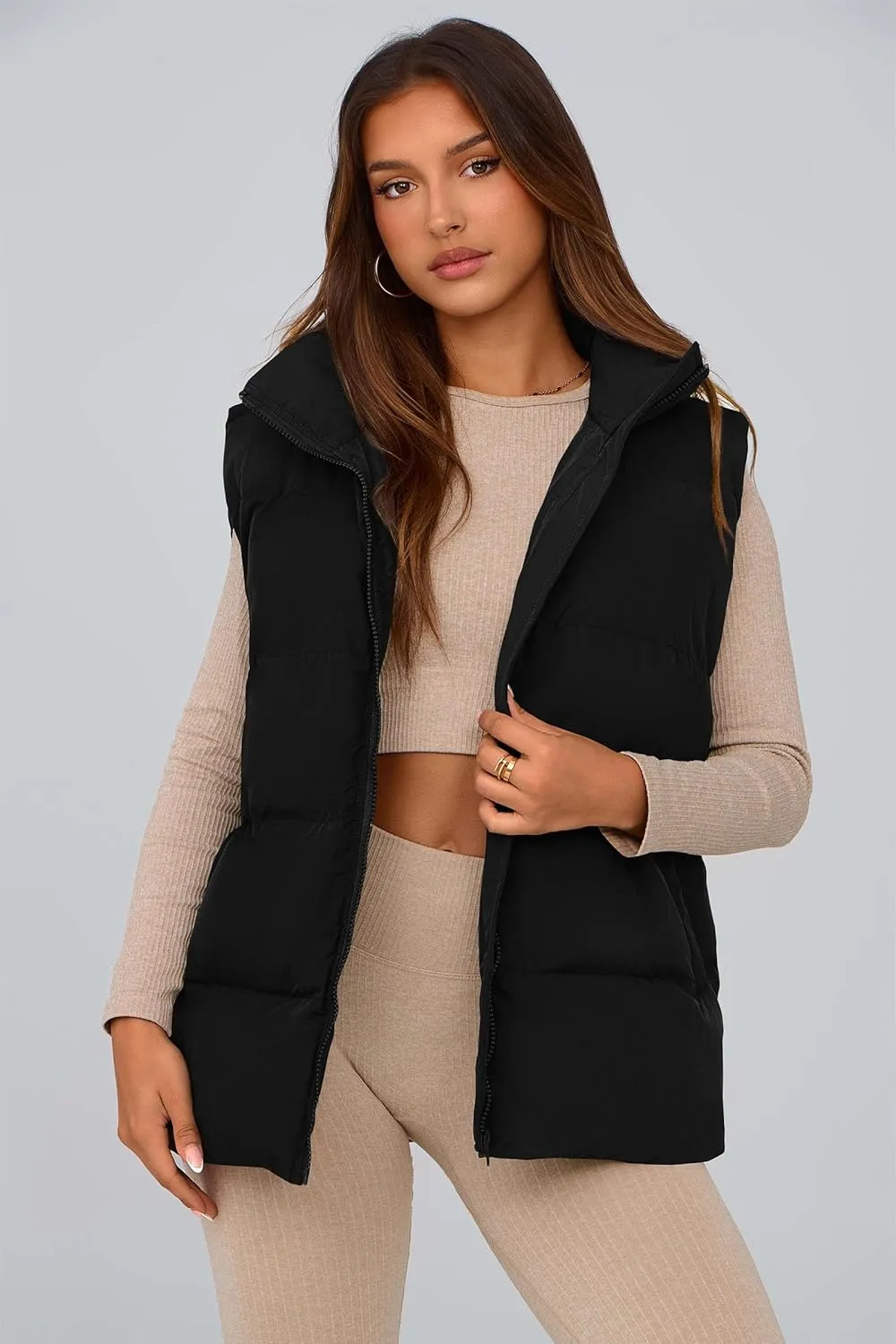 PRETTYGARDEN Women's Puffer Jacket Vests Casual Sleeveless Stand Collar Zip Up Coats Warm Winter Outerwear