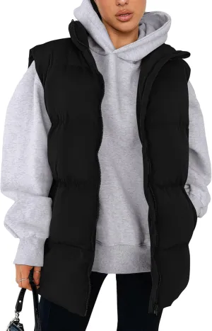 PRETTYGARDEN Women's Puffer Jacket Vests Casual Sleeveless Stand Collar Zip Up Coats Warm Winter Outerwear