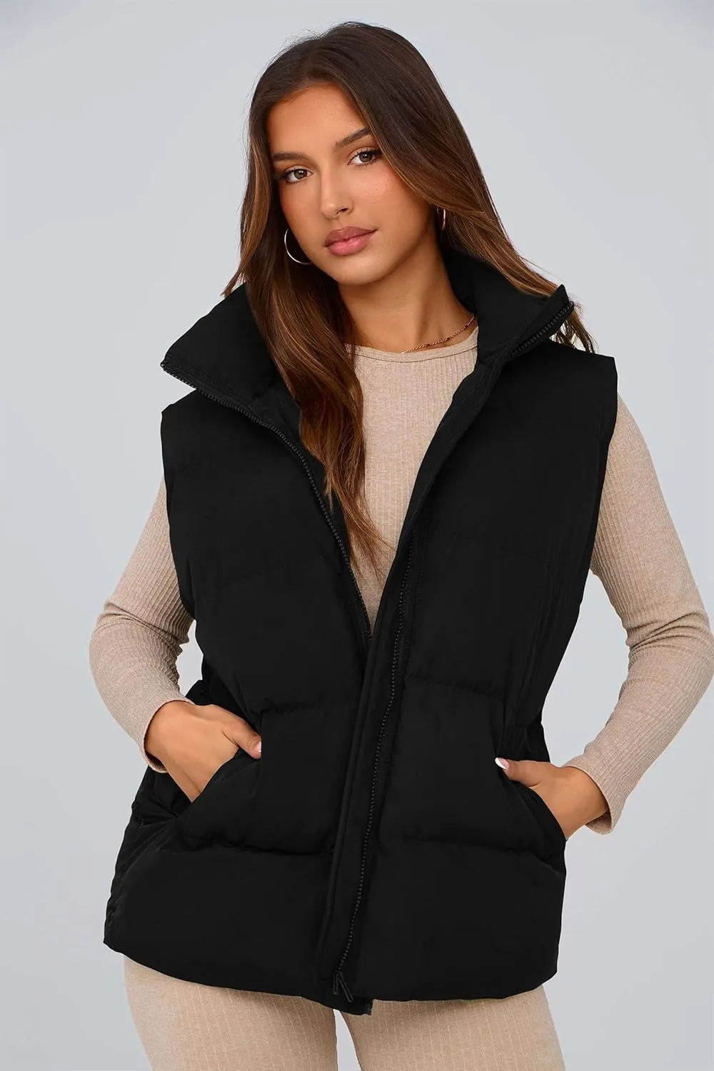 PRETTYGARDEN Women's Puffer Jacket Vests Casual Sleeveless Stand Collar Zip Up Coats Warm Winter Outerwear