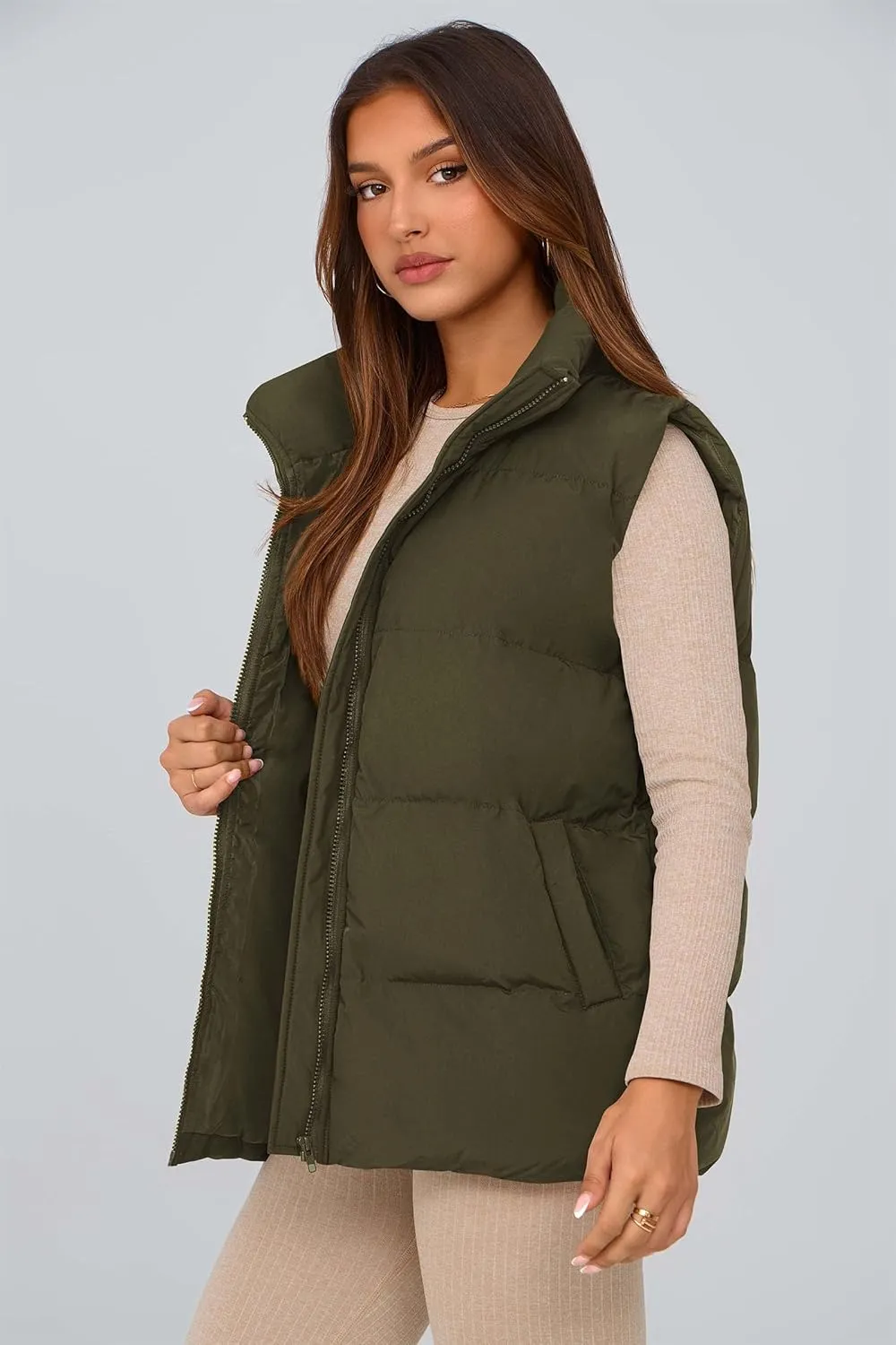 PRETTYGARDEN Women's Puffer Jacket Vests Casual Sleeveless Stand Collar Zip Up Coats Warm Winter Outerwear