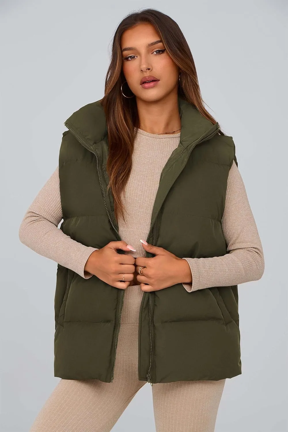 PRETTYGARDEN Women's Puffer Jacket Vests Casual Sleeveless Stand Collar Zip Up Coats Warm Winter Outerwear