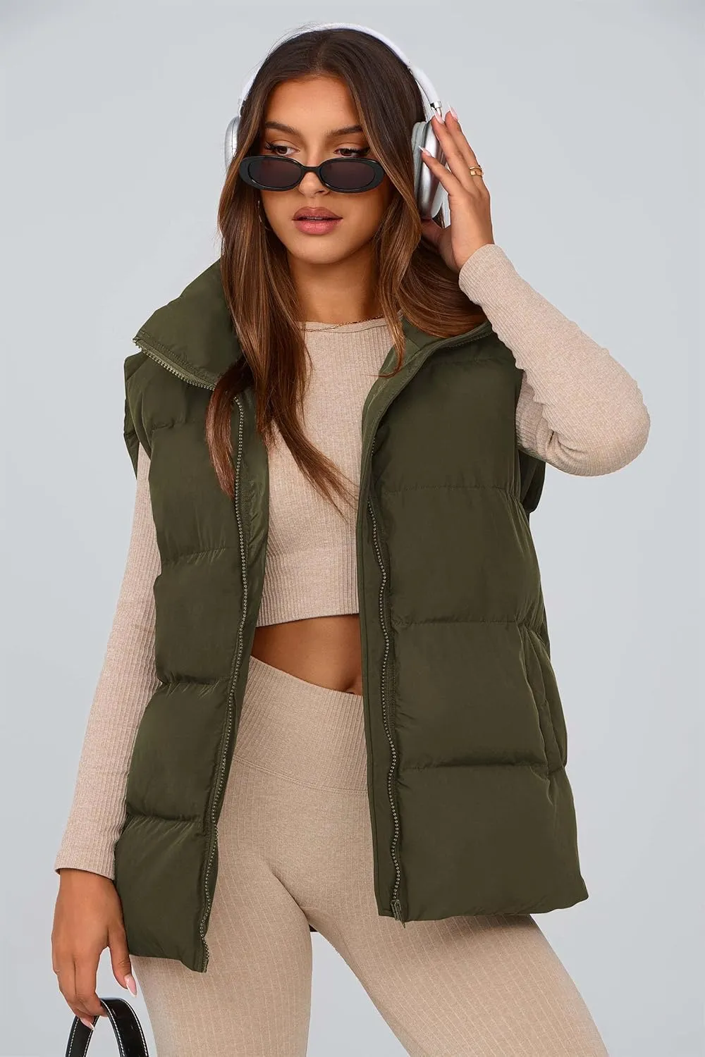 PRETTYGARDEN Women's Puffer Jacket Vests Casual Sleeveless Stand Collar Zip Up Coats Warm Winter Outerwear