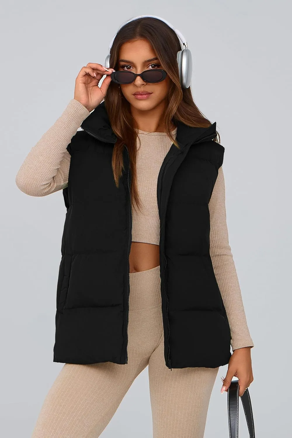 PRETTYGARDEN Women's Puffer Jacket Vests Casual Sleeveless Stand Collar Zip Up Coats Warm Winter Outerwear