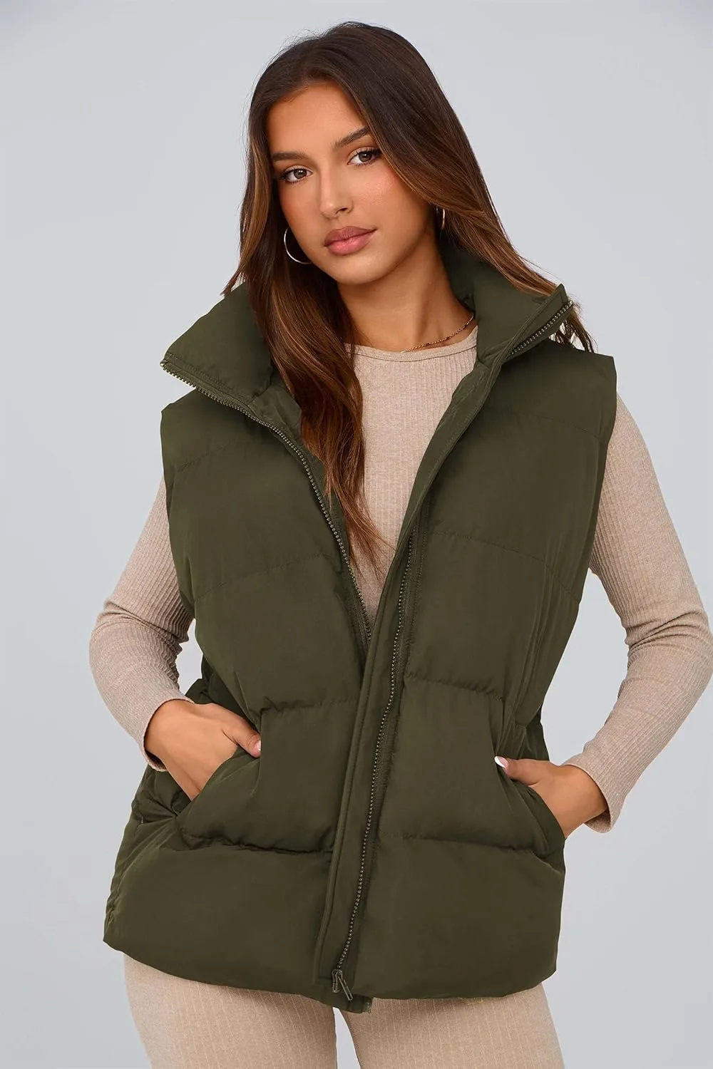 PRETTYGARDEN Women's Puffer Jacket Vests Casual Sleeveless Stand Collar Zip Up Coats Warm Winter Outerwear