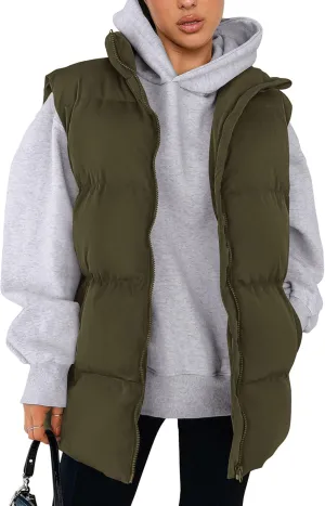 PRETTYGARDEN Women's Puffer Jacket Vests Casual Sleeveless Stand Collar Zip Up Coats Warm Winter Outerwear