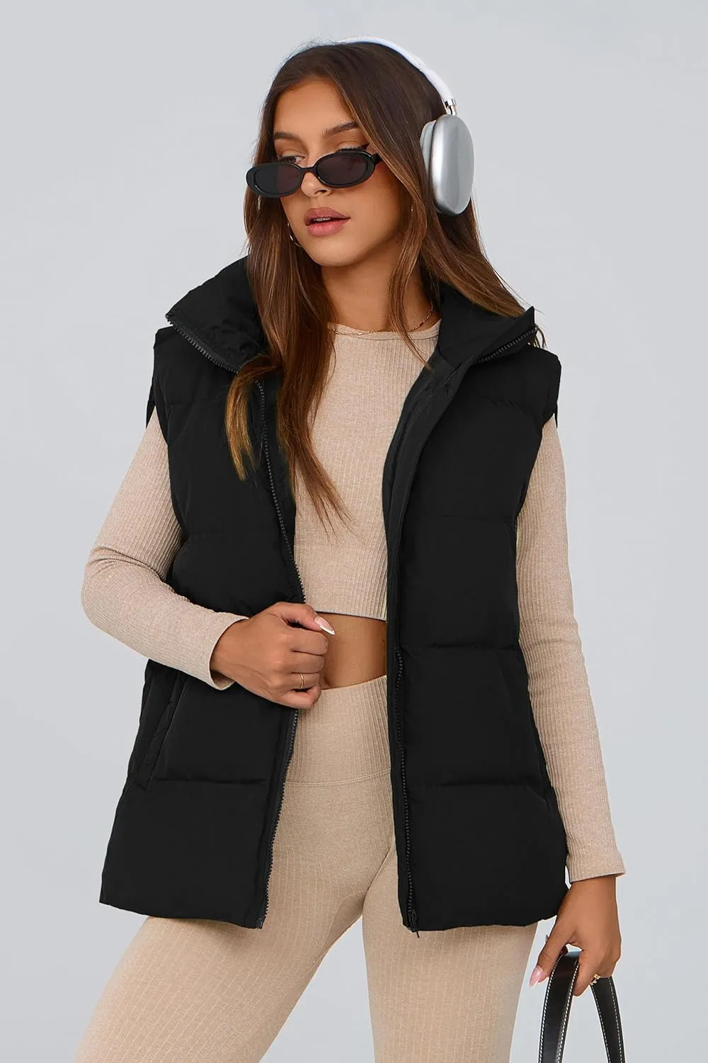 PRETTYGARDEN Women's Puffer Jacket Vests Casual Sleeveless Stand Collar Zip Up Coats Warm Winter Outerwear