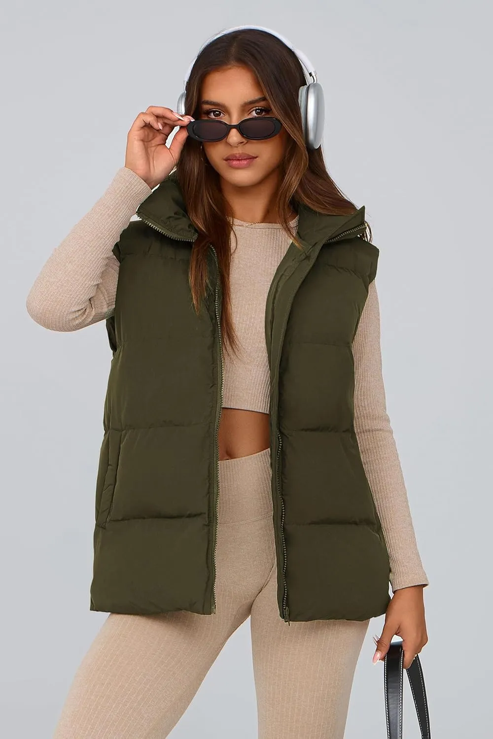 PRETTYGARDEN Women's Puffer Jacket Vests Casual Sleeveless Stand Collar Zip Up Coats Warm Winter Outerwear