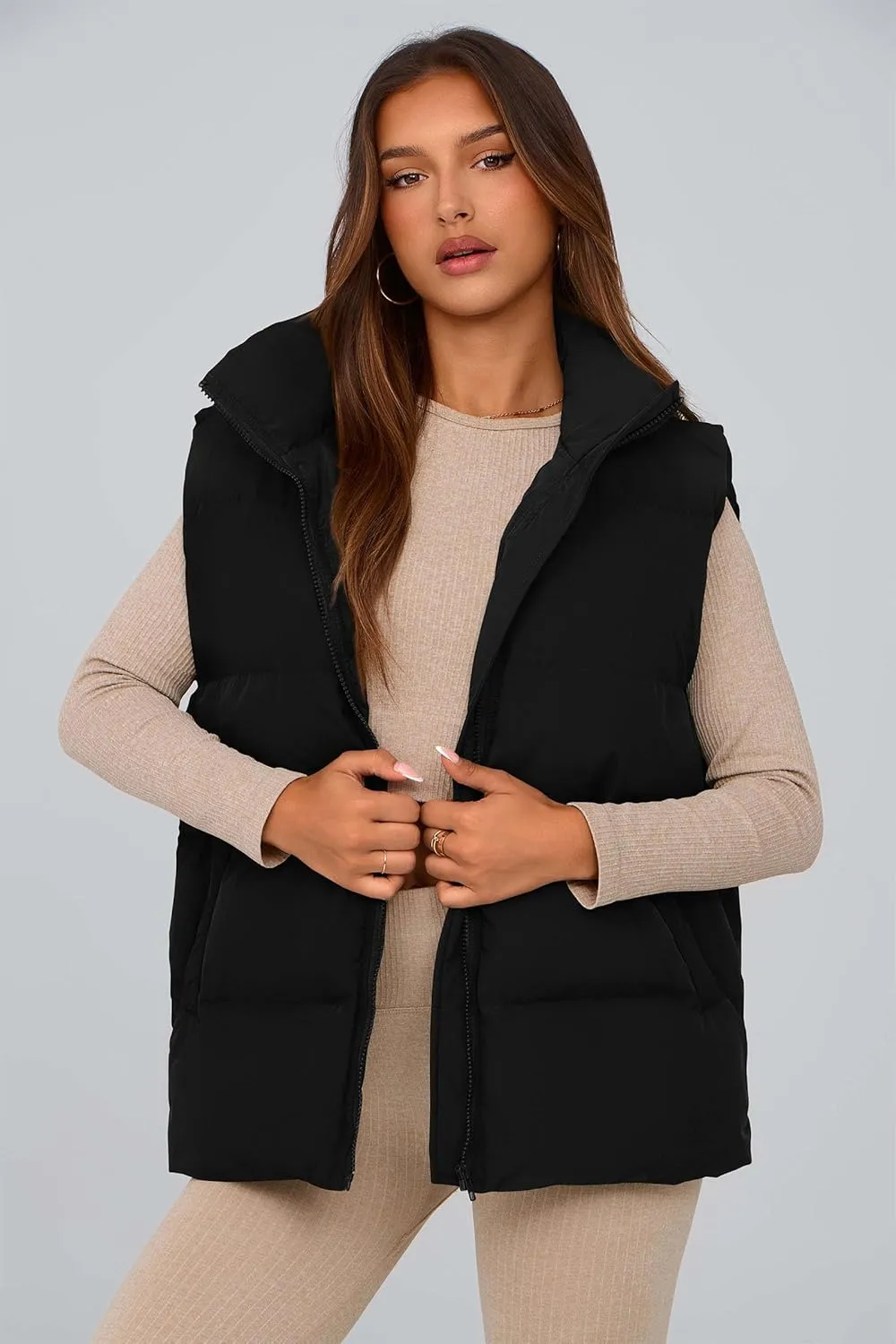 PRETTYGARDEN Women's Puffer Jacket Vests Casual Sleeveless Stand Collar Zip Up Coats Warm Winter Outerwear