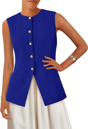 PRETTYGARDEN Women's Sleeveless Blazer Vest Summer 2025 Trendy Button Down Business Suit Vest Tops Outerwear Waistcoat