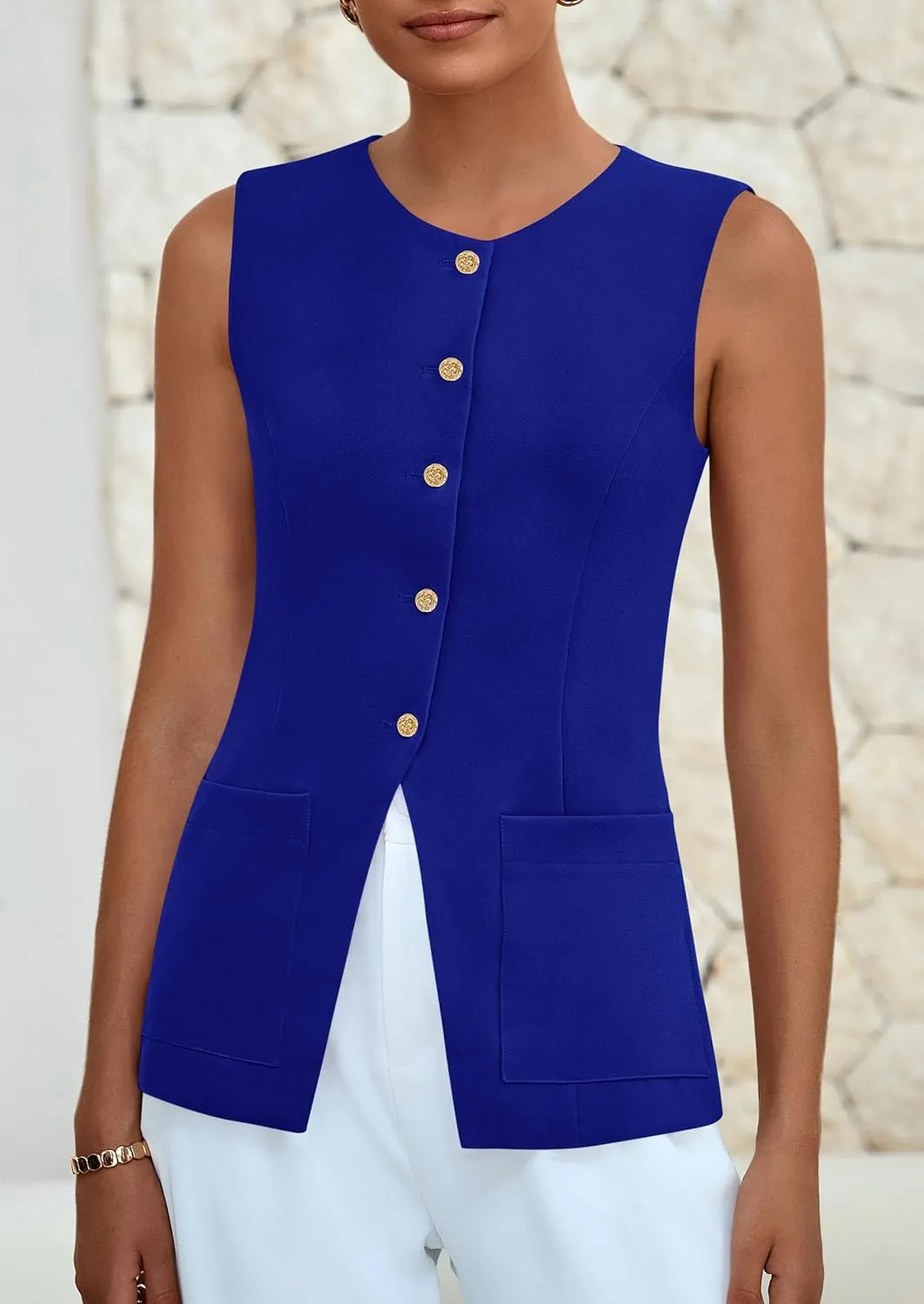 PRETTYGARDEN Women's Sleeveless Blazer Vest Summer 2025 Trendy Button Down Business Suit Vest Tops Outerwear Waistcoat