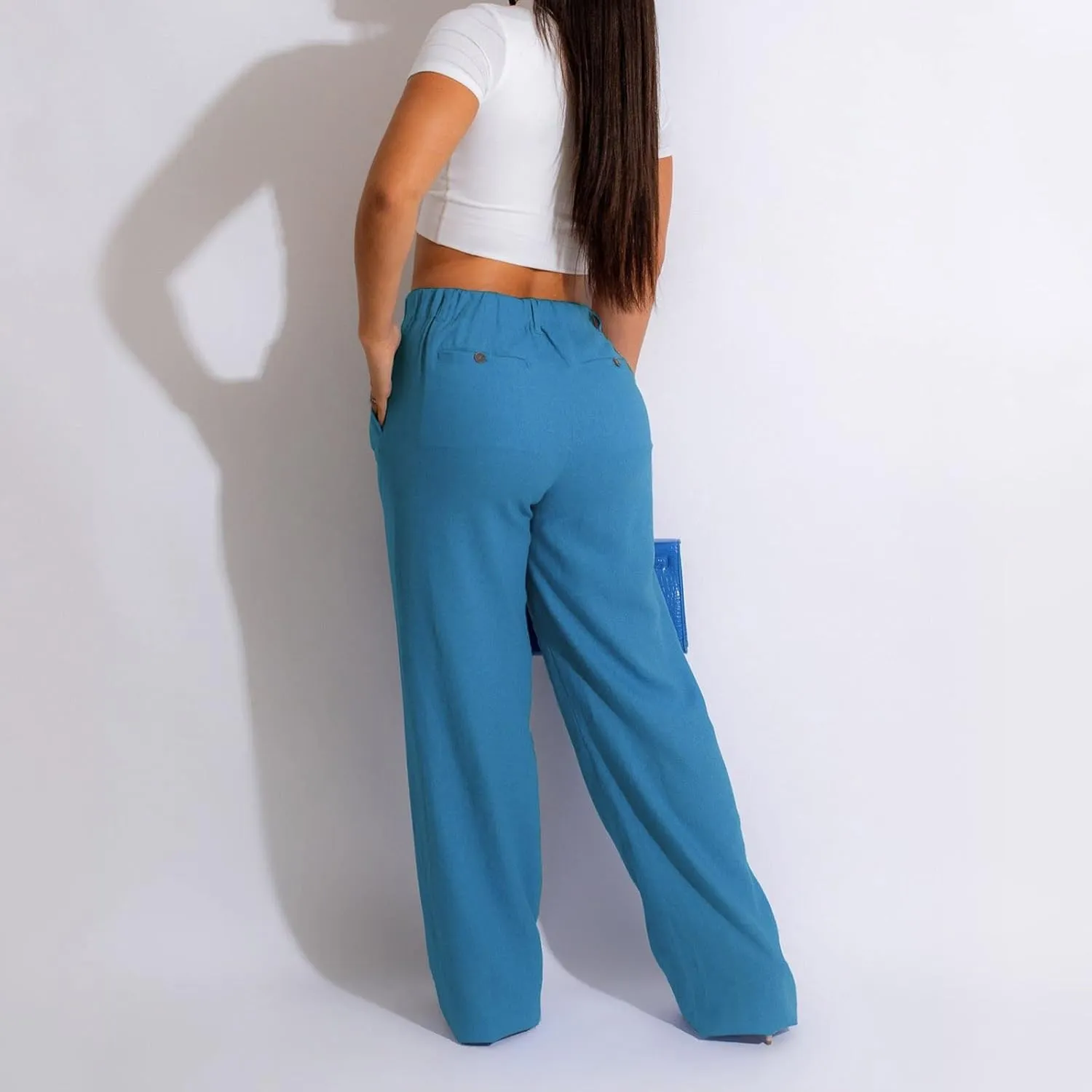 PTOLOCIF Womens Casual Cotton Linen Pants Wide Leg Casual Palazzo Pants Cotton Linen Lounge Beach Summer Pant with Pockets